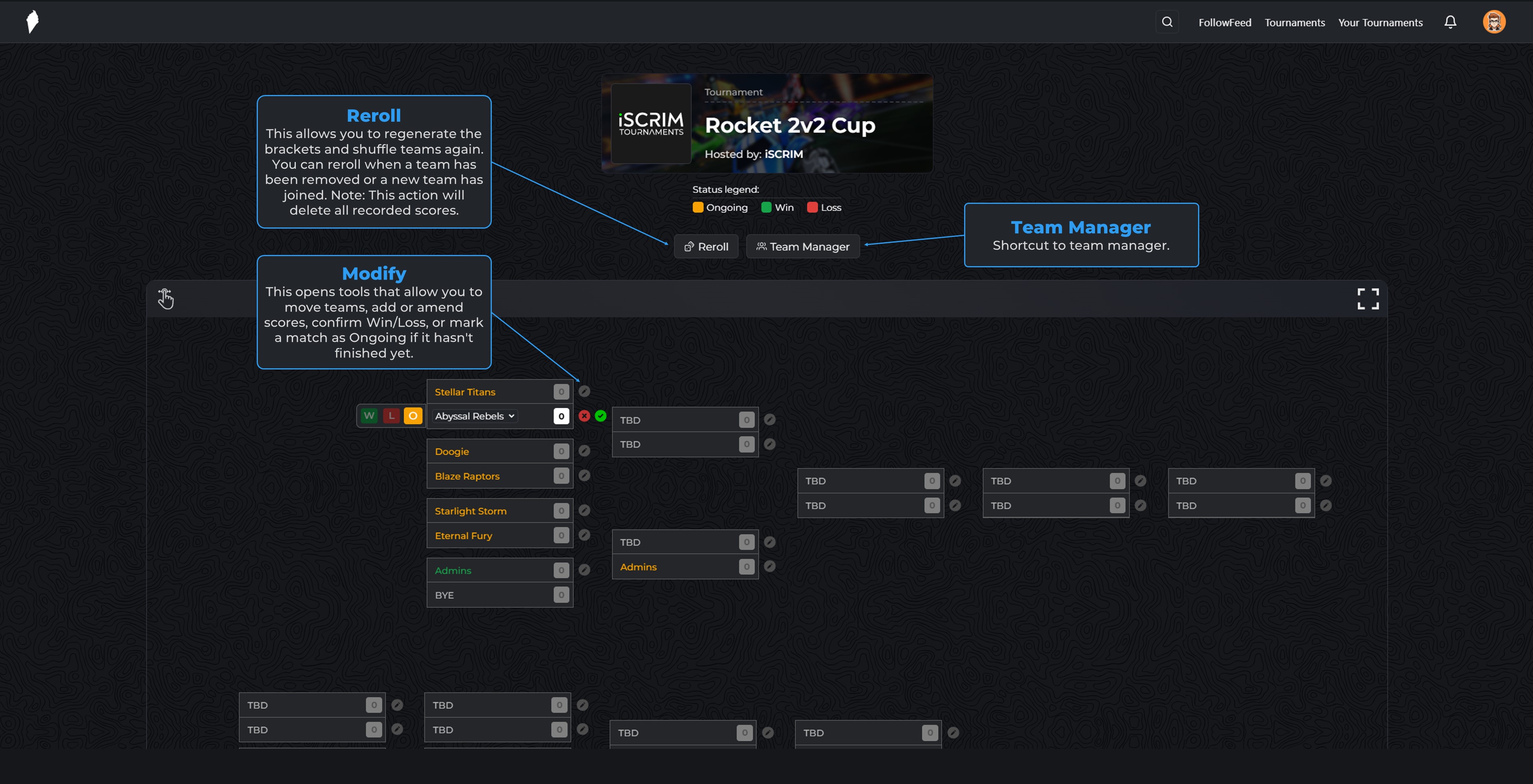 Manage Bracket tournament